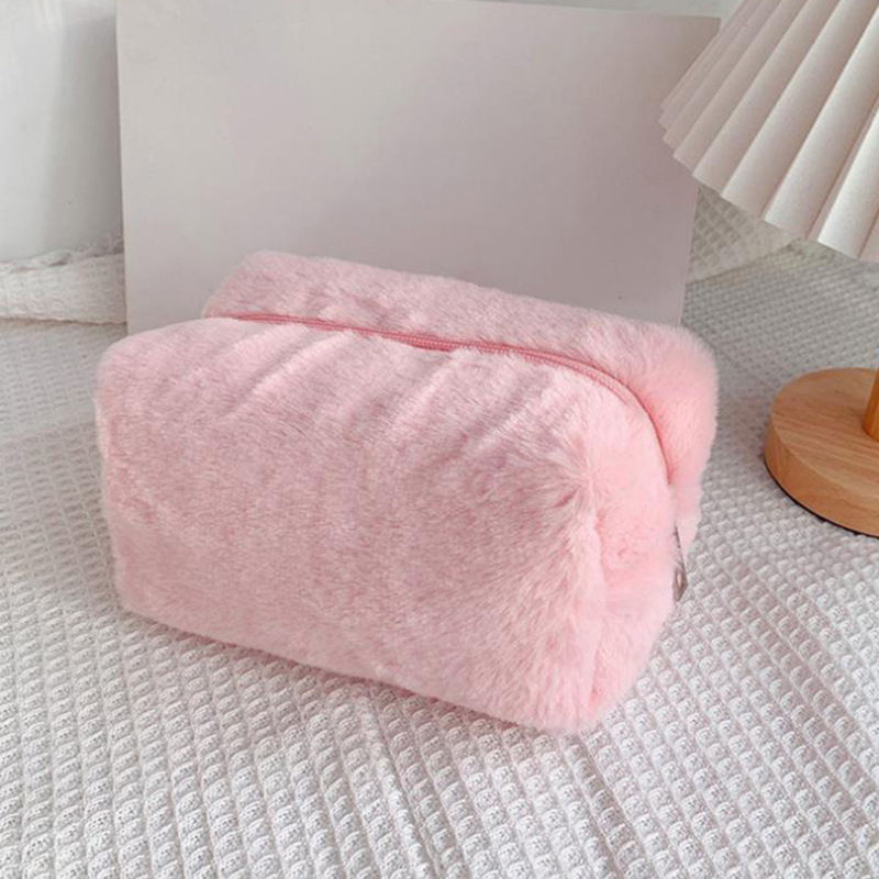 สีทึบแต่งหน้ากระเป๋าผู้หญิง Soft Plush เครื่องสำอางค์ Make Up แปรงจัดเก็บกระเป๋าเดินทางตัวจัดระเบียบกระเป๋าเครื่องแป้งกระเป๋าถือหญิงของขวัญ