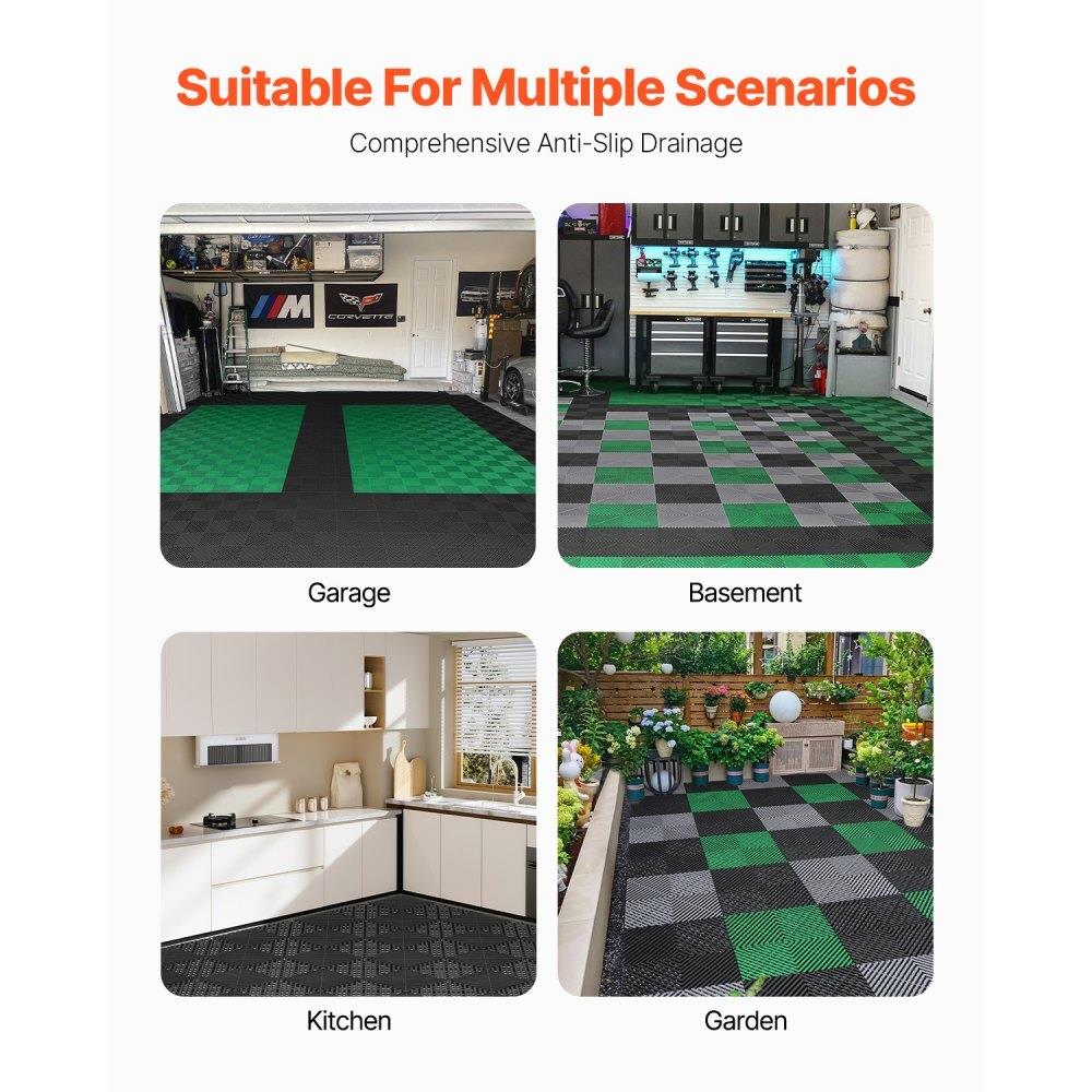 Interlocking Drainage Mats 12x12 Modular NonSlip Floor Tiles Durable PP Material 40 Pcs for garage Garden Kitchen Outdoor