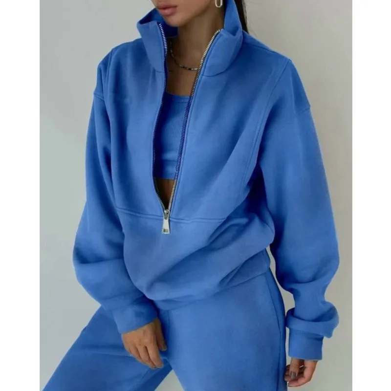 Conjunto de chándal elegante para otoño e invierno, nueva moda, cómodo, cálido, con cremallera, conjuntos de dos piezas para deportes, ropa informal para mujer