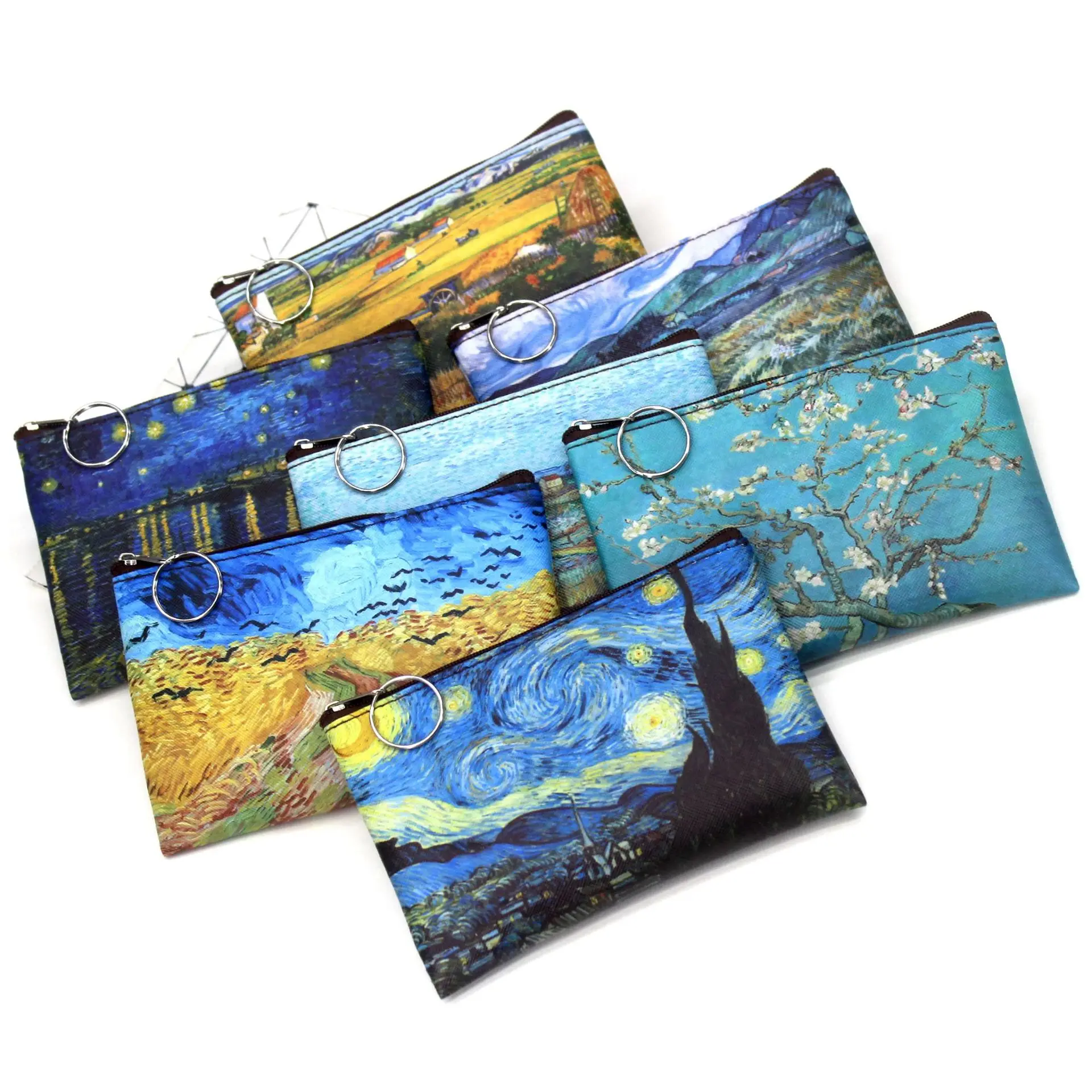 Bolsa de cosméticos de lona con pintura al óleo Vintage para mujer, arte de Van Gogh, girasol, estrella, Luna, noche, bolsa de maquillaje, monedero de viaje, carteras