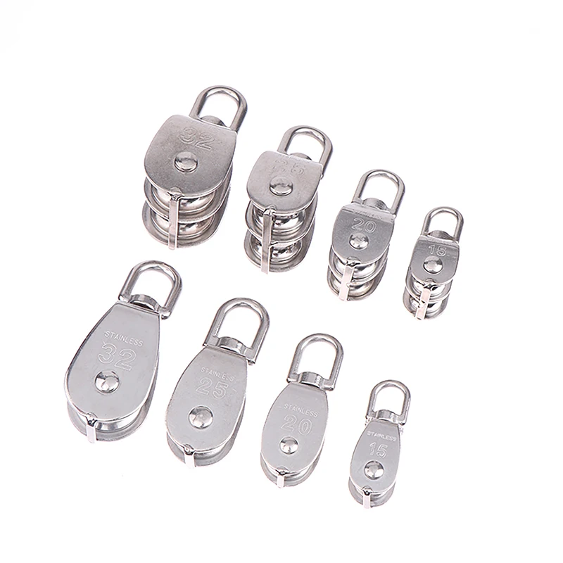Juego de polea de cuerda de elevación giratoria de una sola rueda, herramientas de rueda de elevación, bloque de polea doble, acero inoxidable 304, M15, M20, M25, M32, 1 ud.