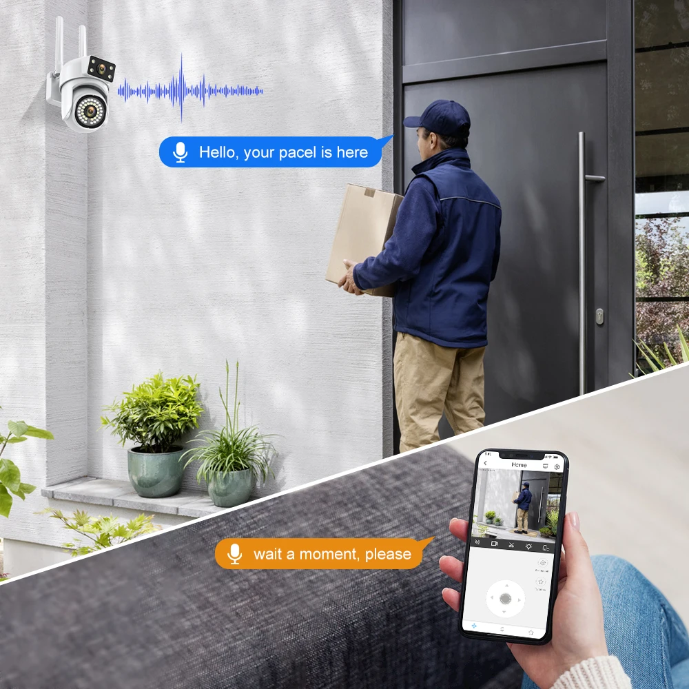 8MP 5G PTZ Telecamera a doppio obiettivo Wifi IP Sorveglianza di sicurezza Video a doppio schermo Visione notturna a colori Telecamere da 6MP per esterni Zoom 8x
