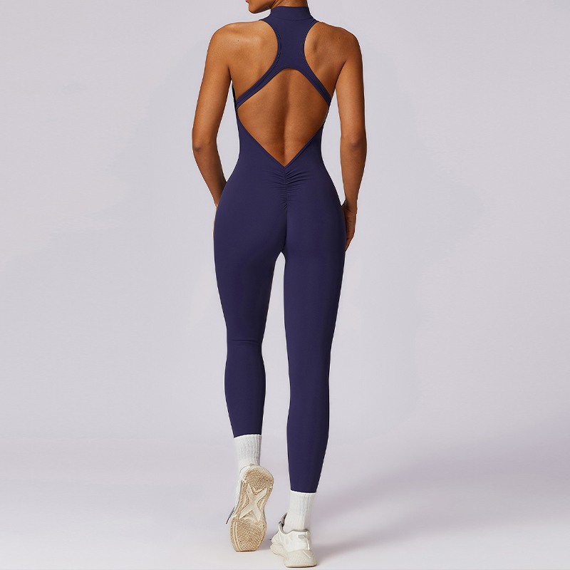Traje de una pieza con espalda en V para mujer, mono deportivo con cremallera, peleles de Yoga, ropa deportiva sin espalda, monos de entrenamiento sin mangas,ropa deportiva gym mujer conjuntos,mono deportivo