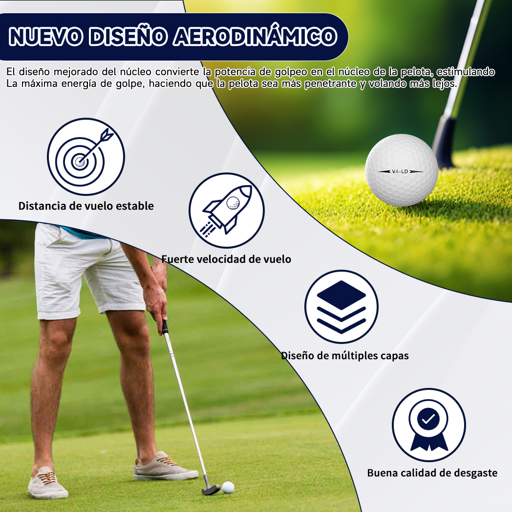 Pelotas de golf Caiton Pro - 4 capas, DuPont Surlyn, agrega 30 yardas, rendimiento en torneos, excelente sensación (paquete de 12/6/3)