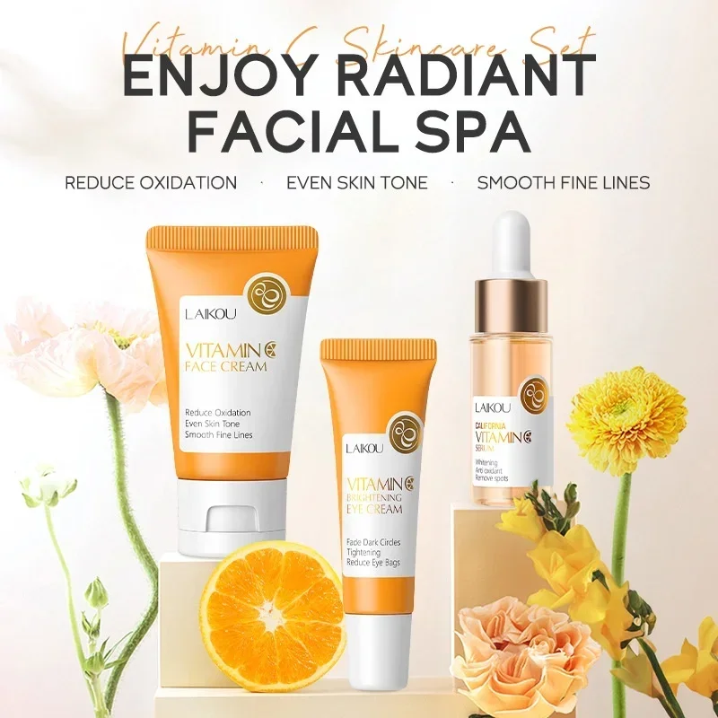 3 unidades / conjunto LAIKOU Conjunto facial de vitamina C para hidratação, clareador e brilho