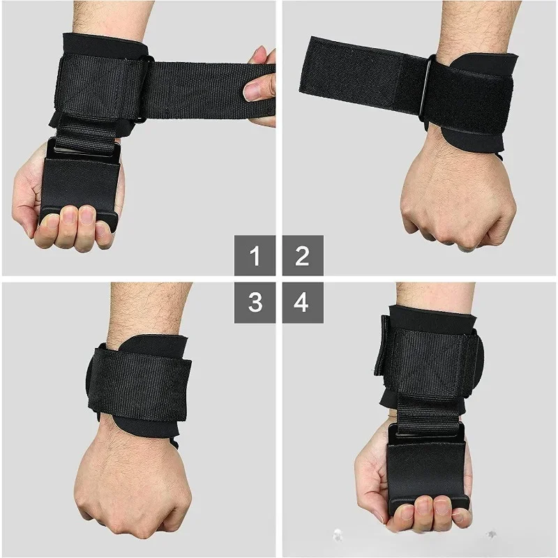 2PCS ยกน้ําหนัก Hook Grips ยกตะขอสายรัดข้อมือกันลื่น Power Hooks สําหรับ GYM,Pull-Ups, powerlifting และฟิตเนส