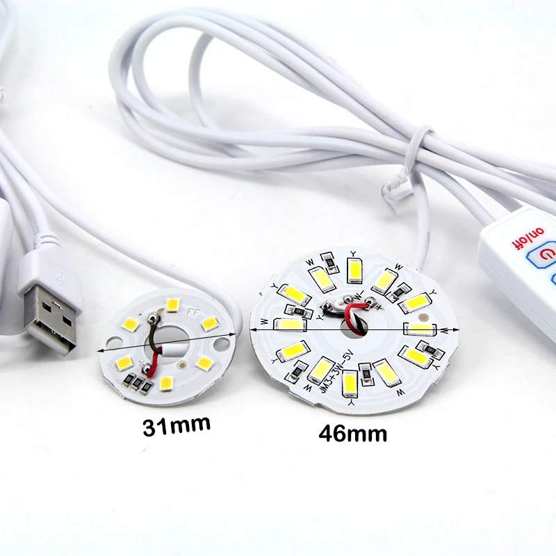 Blanco cálido DC 5V 3W USB luces LED 2835 chip de un solo color lectura luz nocturna escritorio libro tableta lámpara interruptor cable de alimentación regulable