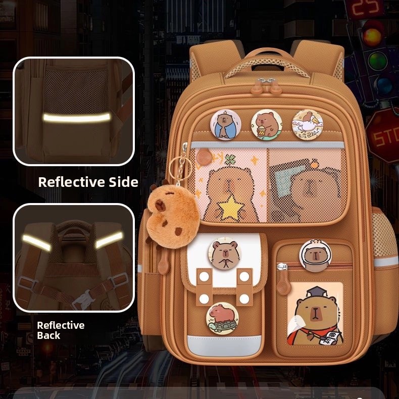 New Capybara Children's Bapa Large Capaci Elementary School Bookbag Boys And Girls Reduce Burden School Bag for ades -6