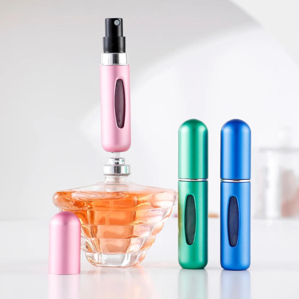 Frasco dispensador de perfume com 3 pacotes, 5ml, concha de alumínio, design visual, frasco de perfume, pequeno e elegante, portátil, spray