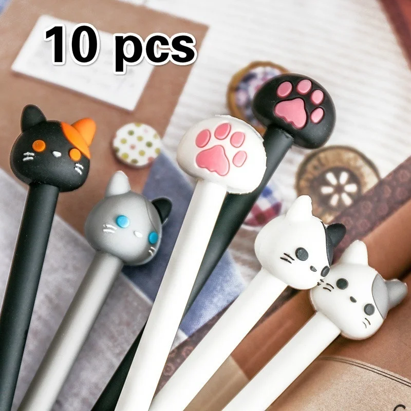 10 sztuk/partia Kawaii Cat żelowy długopis do podpisu śliczne pazury Stylos czarny tusz do ręcznego pisania konta papiernicze biuro szkolne