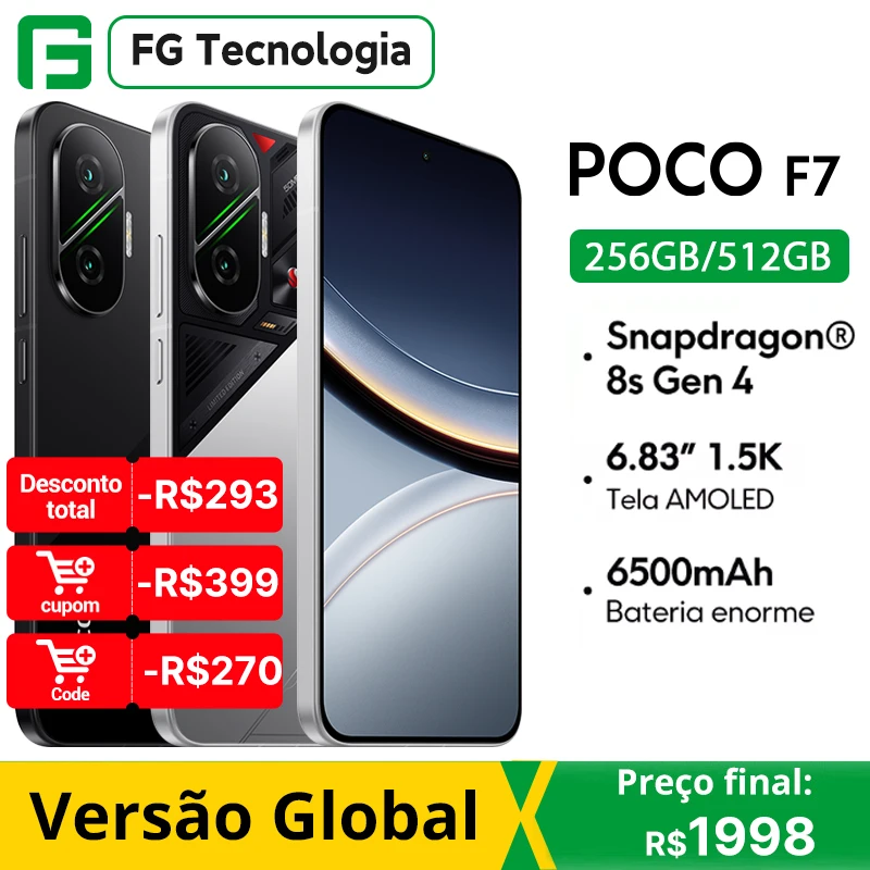 【Estreia mundial】POCO F7 5G Versão Global Snapdragon ®   8s Gen 4 NFC 6.83 1.5K AMOLED Display 50MP Câmera OIS 6500mAh Smartphone