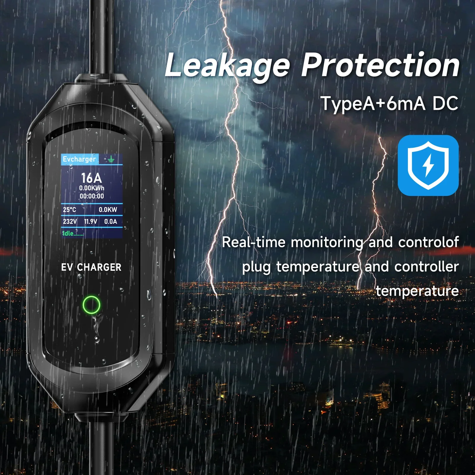 3.5KW Type2 IEC62196-2 Portable EV Charger 16A Type1 SAE J1772 EVSE Fast Charging Cable GB/T Wallbox WiFi APP Bluetooth Control