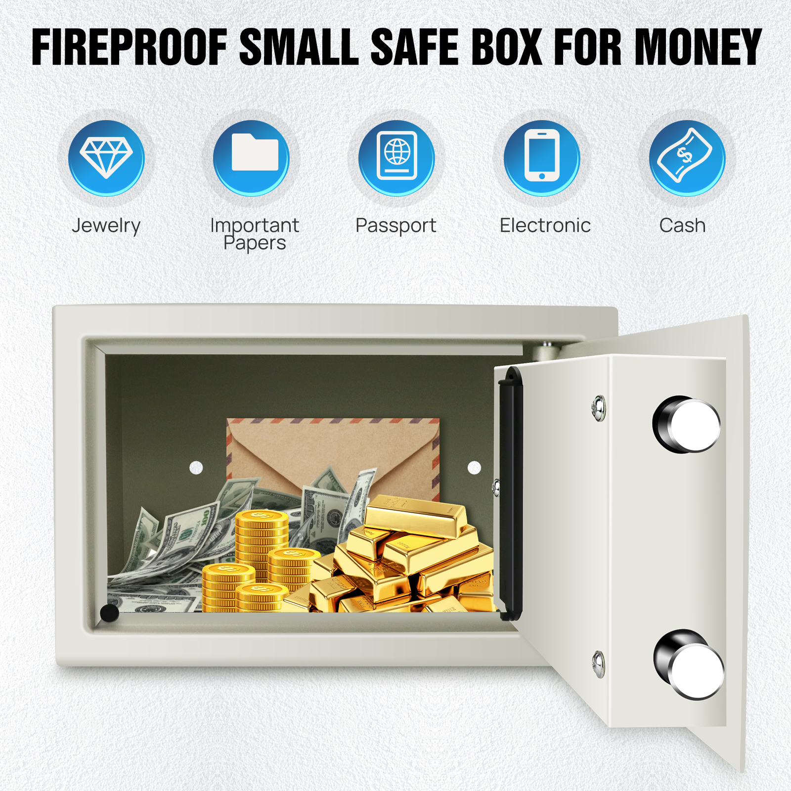 Safe for Home Office Hotel Digital Code Safe with 2 Emergency Keys Lockable Security Money Cash Document Safe Box Storage 16L