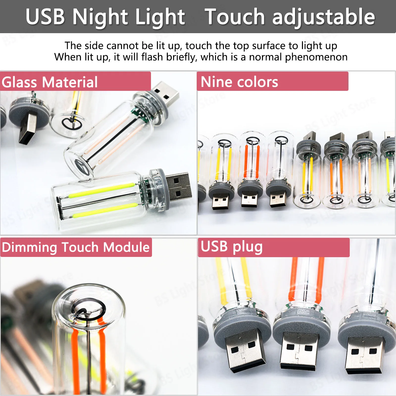1pcs 0.3W 5V Retro Edison Dimming Light Bulb Light Source USB Mobile Power Interface Light Night Light Power Bank Laptop