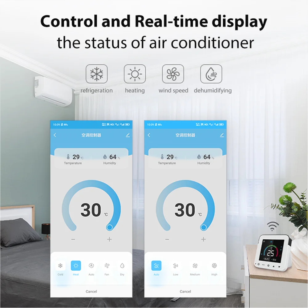 Smart Tuya WiFi Thermostat Air Conditioner IR Temperature Humidity Infrared LCD  Control Touch Screen USB Power Google Home Alex
