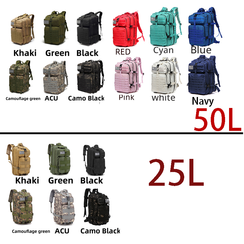 25L/50L Nylon resistente impermeable deportes tácticos Trekking pesca caza Camping senderismo bolsa mochila mochilas al aire libre