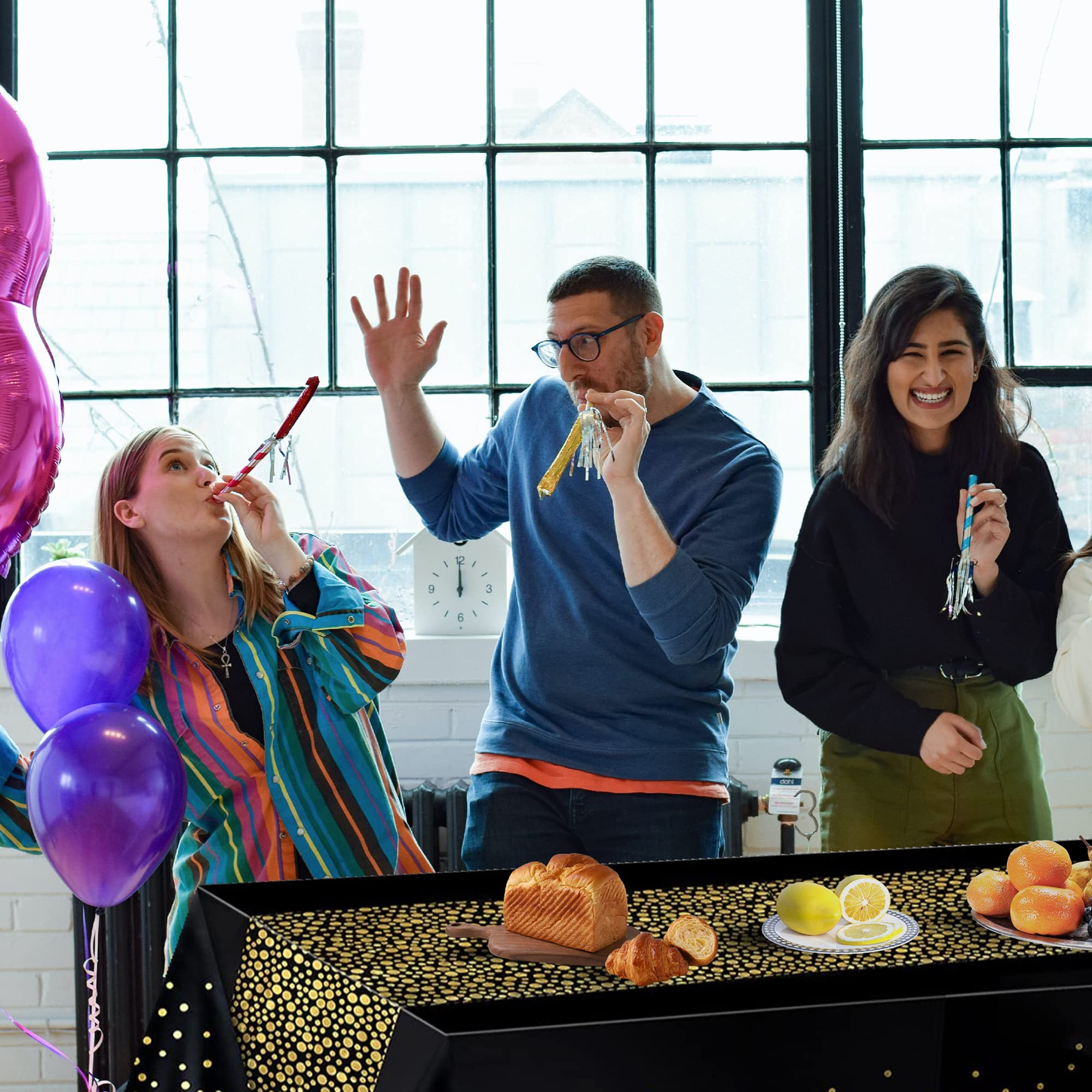 Black Gold Tablecloth 54x108 inch (137x274cm) Party Supplies, Rectangular Black Gold Table Cover for Halloween, Christmas