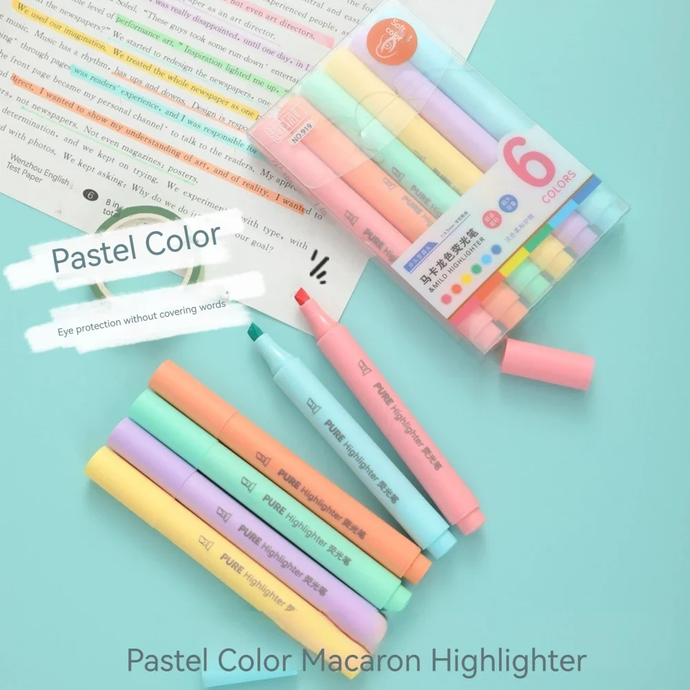 6 Teile/satz Pastell Farbe Macaron Highlighter Stift Marker Stifte Fluoreszierende Stift Zeichnung Textmarker Nette Schreibwaren Schule Liefert