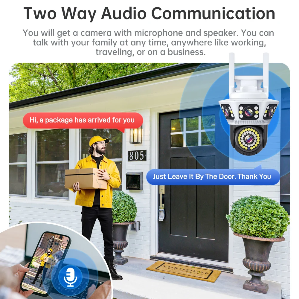 Outdoor WiFi Camera 6K Triple Screen Security Camera Two-Way Audio Motion Detection CCTV Wireless Surveillance IP Camera Yoosee