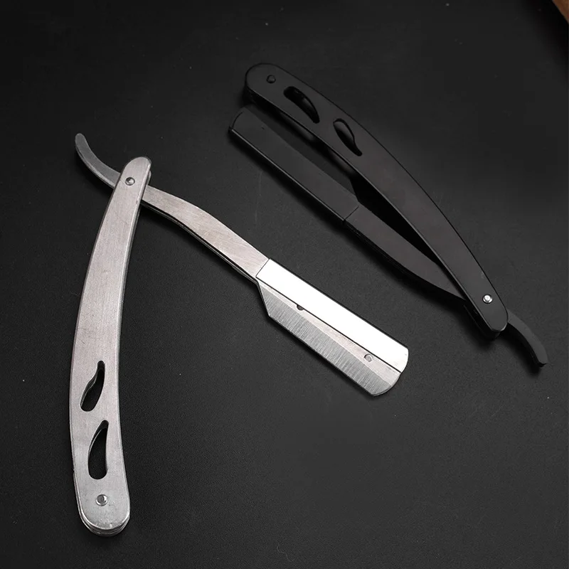 Maquinilla de afeitar de acero inoxidable con borde recto para hombre, afeitadora Manual profesional, cortador de barba, herramientas de afeitado, 1 ud.