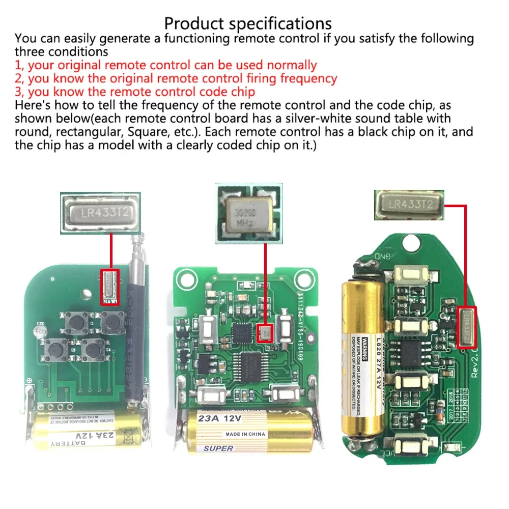 1PC 433MHz Remote Control Duplicator Replacement Key Duplicator Fixed Learning Code Copy Remote Controller for Electric Gate