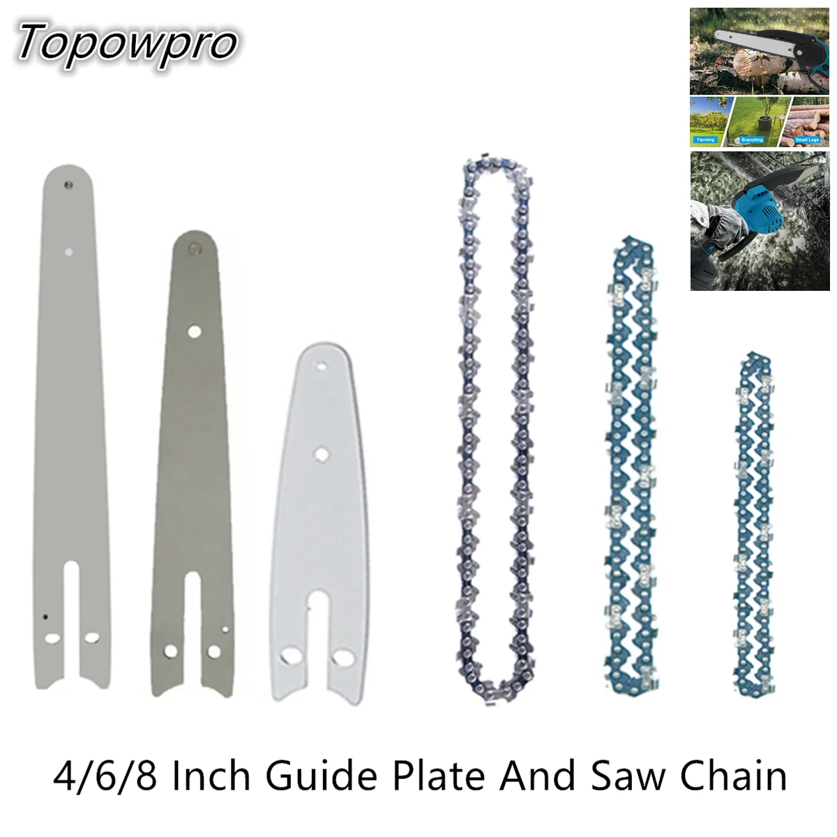 4" 6" 8" Guide Plate And Saw Chain Set For Mini Electric Chainsaw Spare Chain Replacement Carpentry Accessorie Woodworker Garden
