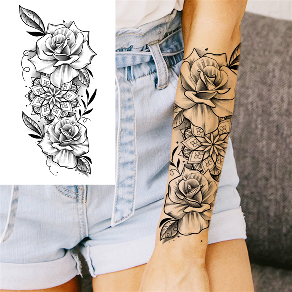 Voller Arm Temporäre Tattoos Ärmel Für Männer Frauen Realistische Gefälschte Tattoos Krieger Löwe Tiger Blume Tatoo Aufkleber Schwarz Totem Maori