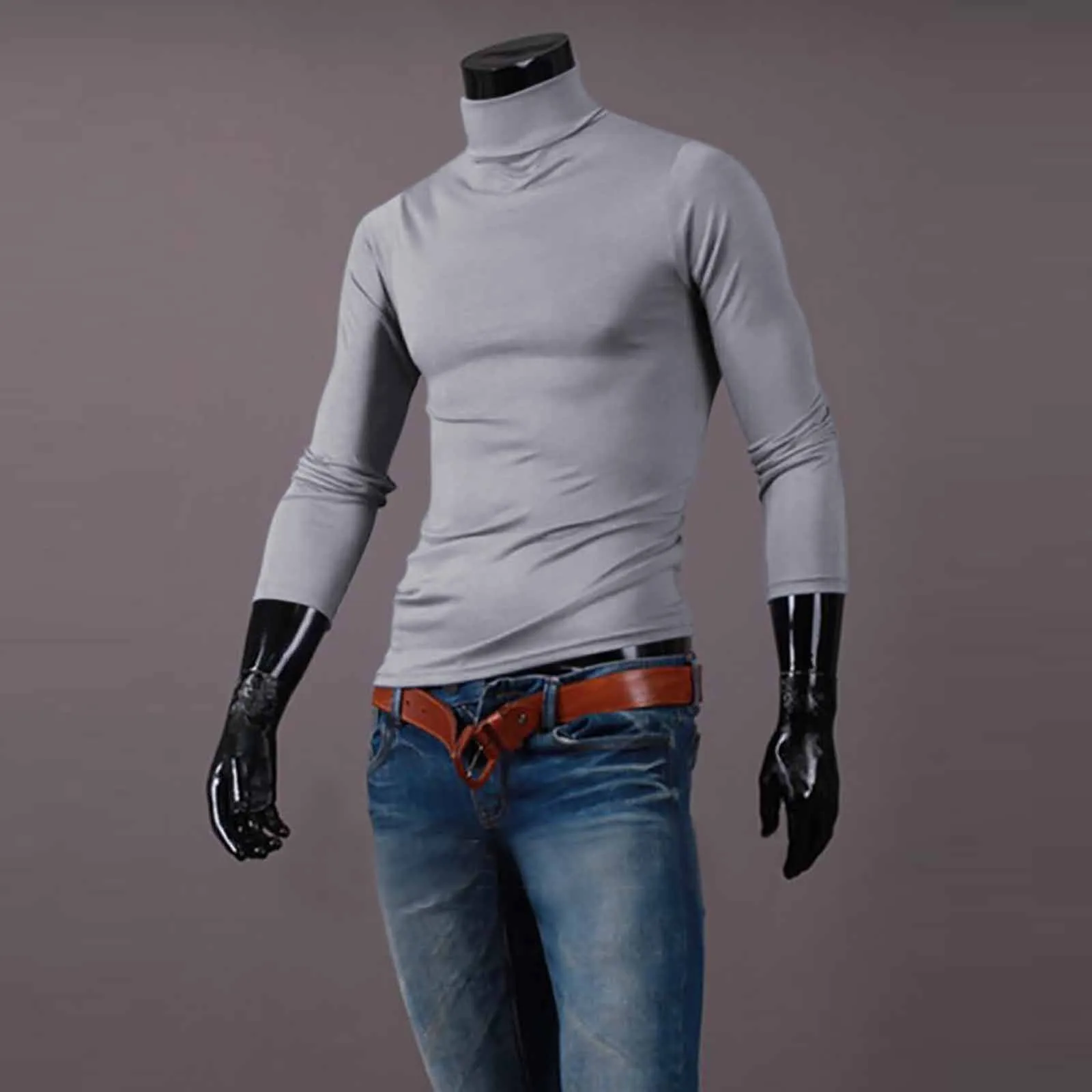 Nova camisa masculina bonita com meia gola alta, suave e confortável, adequada para outono, inverno, camiseta sênior