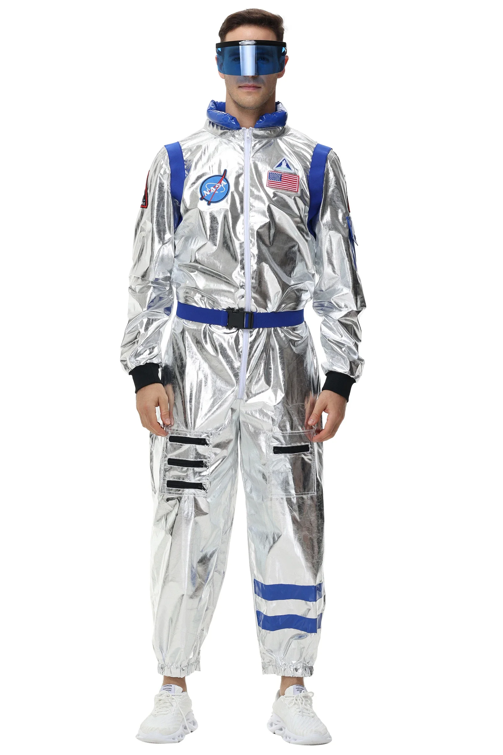 Adult Silver Astronaut Costume Men Women Spaceman Suit Space Jumpsuit Halloween Cosplay Party Dress Up