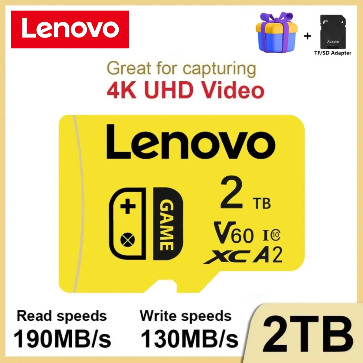 Tarjeta de memoria SD Lenovo de 2TB, 1TB, 512GB, 256GB, A2, U3, tarjeta Micro TF SD, 128GB, tarjeta MLC TF de alta velocidad para juegos de Nintendo Switch Ps4