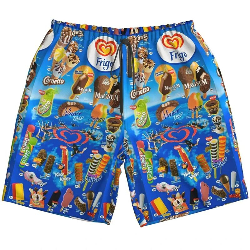 2025 Hawaiian Cornet Ice Cream Short Pants For Men Clothes Cold Popsicle Beach Shorts Frozen Ice Lolly Bermudas Icecream Trunks