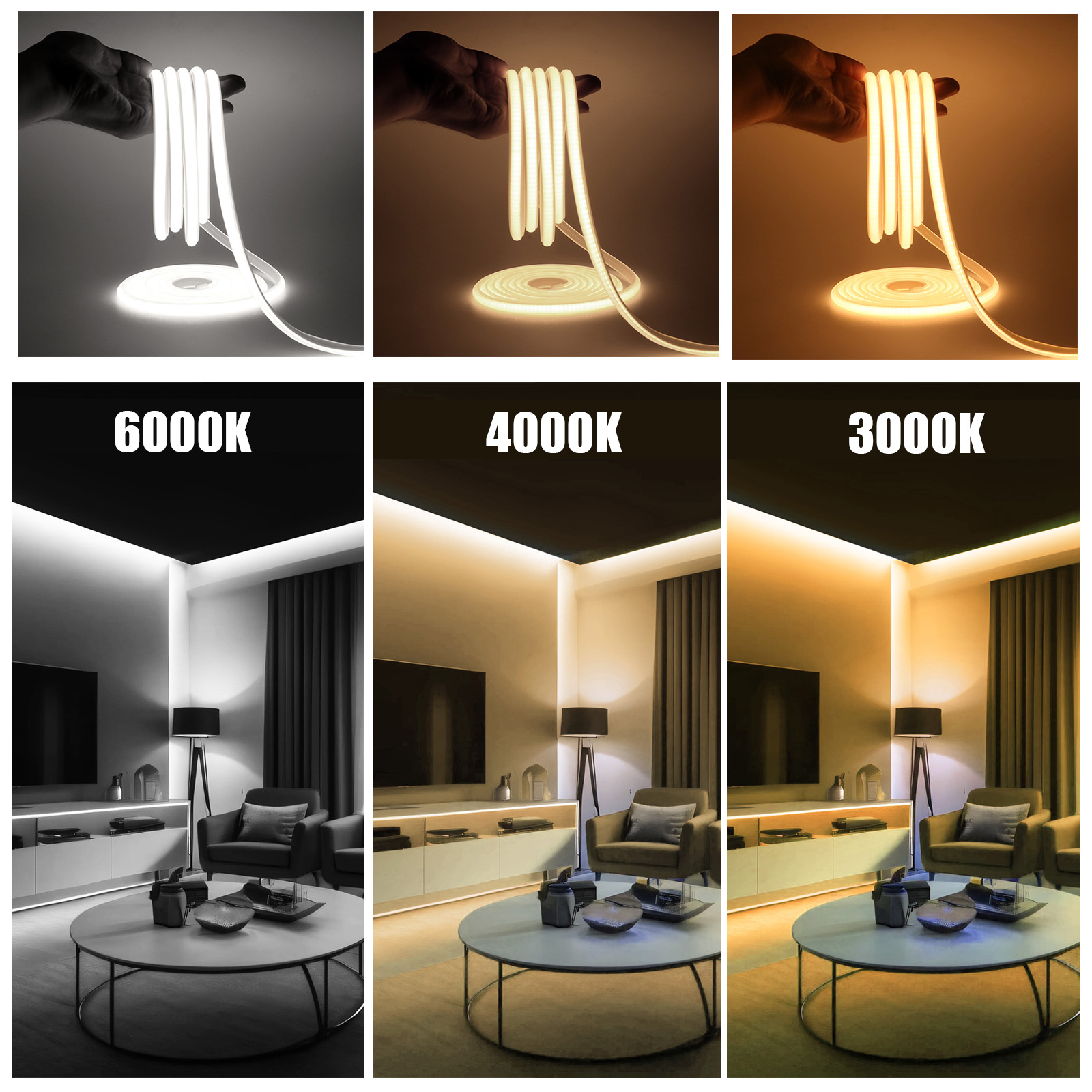 AC 220V COB 네온 불빛 288Leds/M 화이트 레드 아이스 블루 핑크 옐로우 퍼플 그린 높은 밝은 CRI RA90 방수 리본 LED 스트립