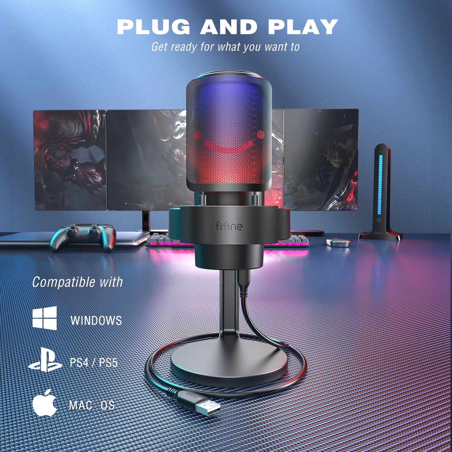 USB-микрофон FIFINE для записи и потоковой передачи на ПК и Mac, выход для наушников и кнопка сенсорного отключения, микрофон с 3 режимами RGB -A8