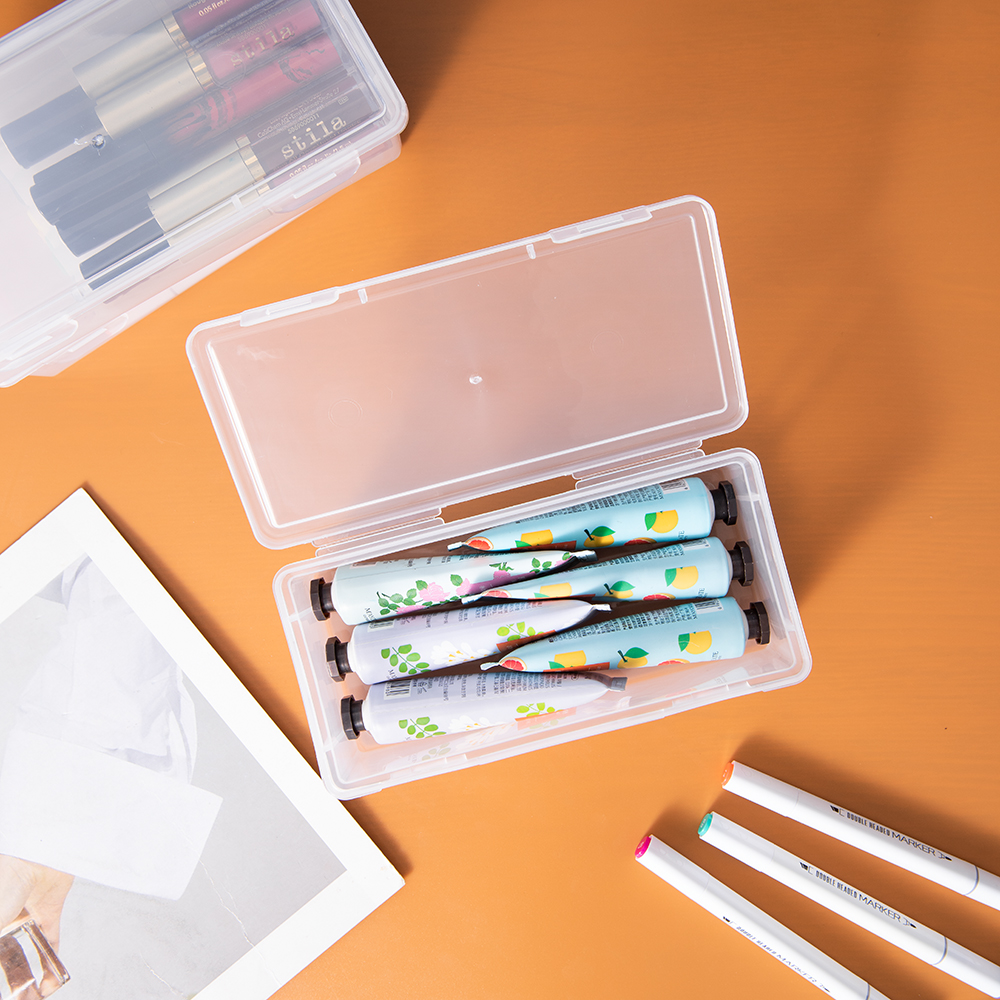 Clear Pencil Boxes 4Pack Large Capacity Plastic Organizer Storage Boxes for School Bulk Stackable Design, Office Supplies Storag