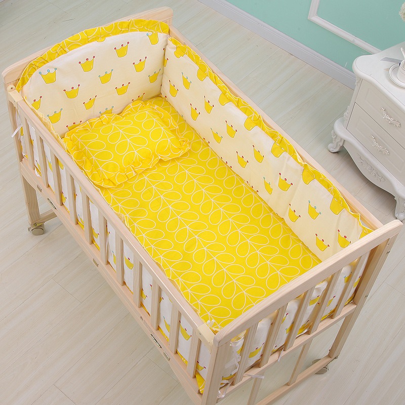 Juego de cama para cuna de algodón con dibujos de 6 uds., ropa de cama para cuna, valla para cama, ropa de cama para guardería, parachoques para cuna para niños pequeños (4 parachoques + colchón + almohada)