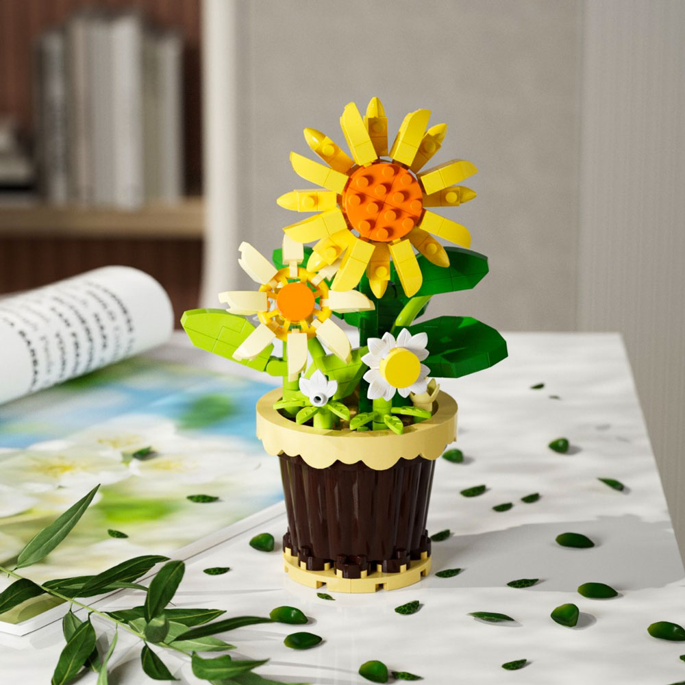 Blocs de construction jouets pour Lego fleurs Roses tournesol plante en pot modèle ne se décolore jamais fleurs décorations intérieures jouets de Puzzle 3D