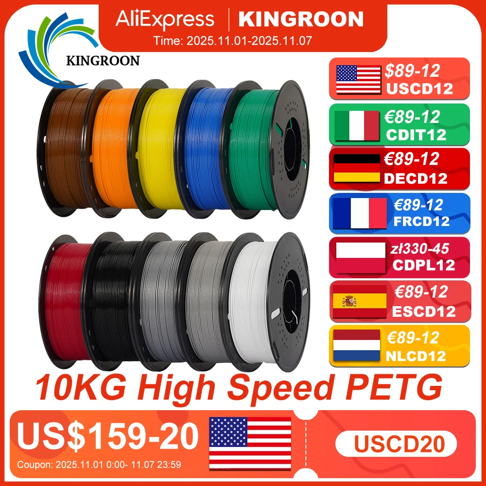 5/10 kg Hyper-PETG-Filament, Hochgeschwindigkeits-3D-Drucker-Filament, 1 kg/Spule (2,2 lbs), 3D-Drucker-Filament, gute Zähigkeit, ungiftig