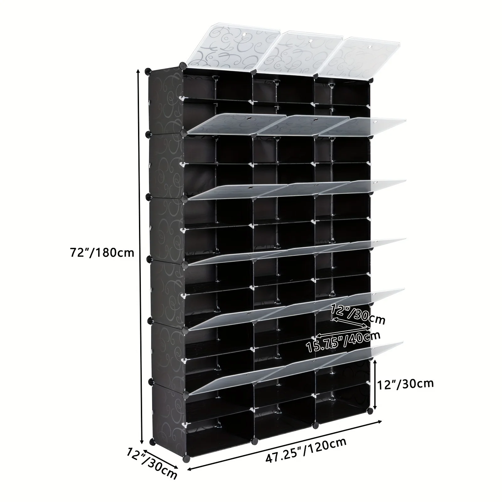 12-Tier Portable 72 Pair Shoe Rack Organizer 36 Grids Tower Shelf Storage Cabinet Stand Expandable for Heels