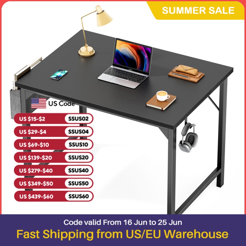 JHK Computer Desk Writing Study Office Gaming Table Modern Simple Style Compact with Side Bag Headphone Hook Easy Assembly