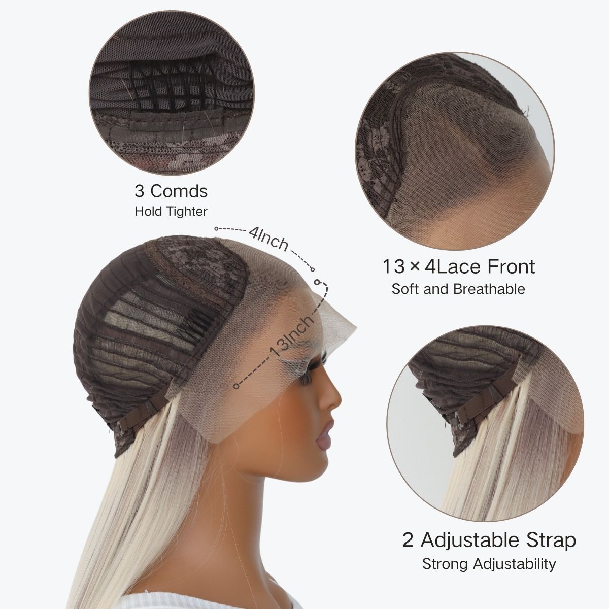 Peruka typu lace front, prosty krój, ombre brąz z blondem, syntetyczna peruka lace front 13x4 dla kobiet, 24 cale.