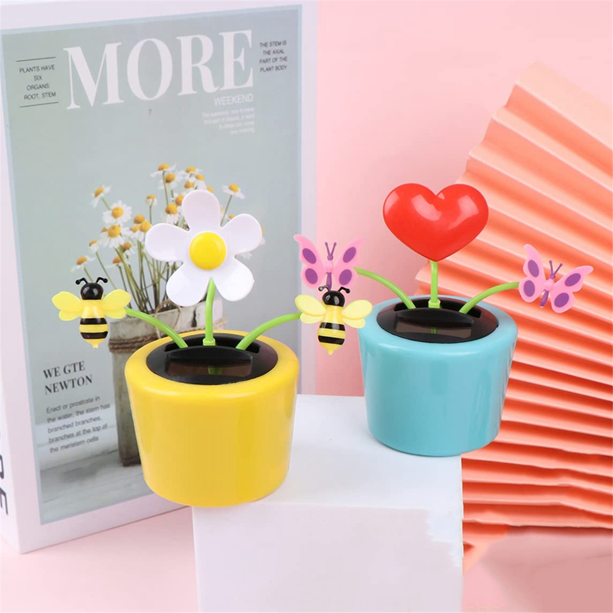 A72P 4PCS Solar Powered Dancing Bee & Sunflower Toys, Animated Bobblehead Dancer for Home, Office, & Car Decor