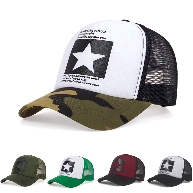 Neue Mode Fünfzackigen Stern Muster Gedruckt Trendy männer und Frauen Universal Hip Hop Mesh Atmungsaktive Baseball Hut Lkw caps