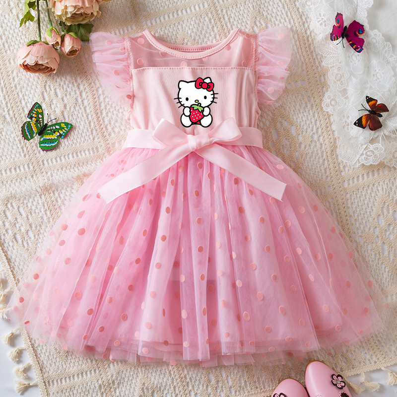 Hello Kitty 2-6 Jahre Baby Mädchen Kleid Prinzessin Mesh Rock Sommer ärmellose Kleidung Fancy Hochzeit Party Kleider für Mädchen Sommer