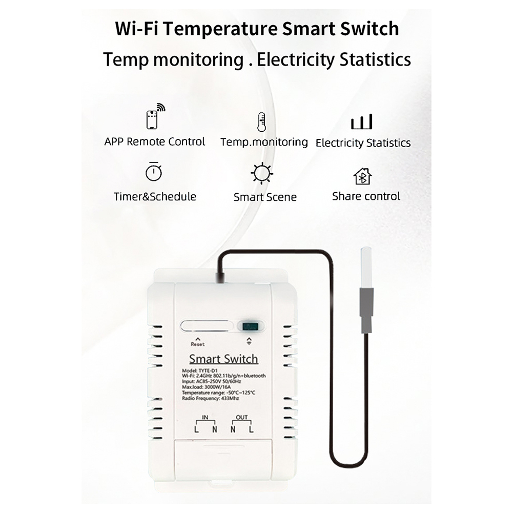 16A 20A para Tuya WIFI interruptor de temperatura Sensor Rf433 termostato Monitor interruptor de temperatura interruptores de Control