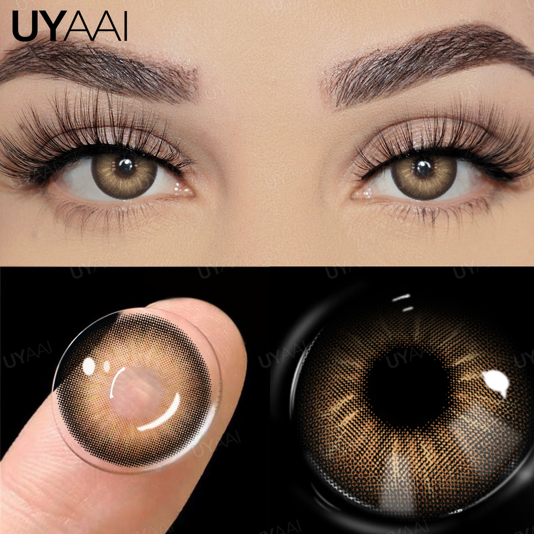 UYAAI 1 ペアブラウンナチュラルカラーアイレンズグレーファッションレンズブルーアイレンズグリーン高品質化粧品カラーコンタクト