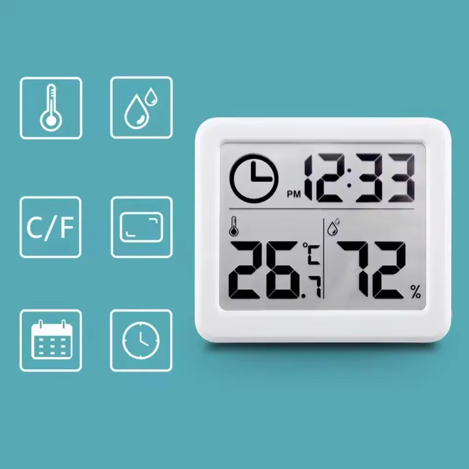 Thermohygrometer Ultra-thin Simple Smart Home Electronic Digital Thermometer Hygrometer LCD Digital Wall Clock