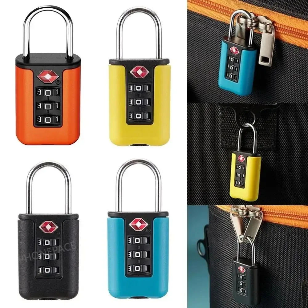 Trava de código alfandegário tsa para bagagem de viagem, senha mutável, cadeado preto com design de contraste, cadeado com combinação de 3 dígitos