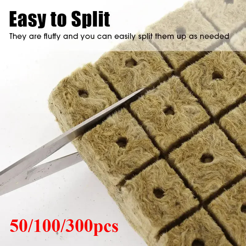50/100/300pcs 25x25mm Stonewool Hydroponic Grow Media Cubes Plant Cubes Soilless Substrate Seeded Rock Wool Plug Seedling Block