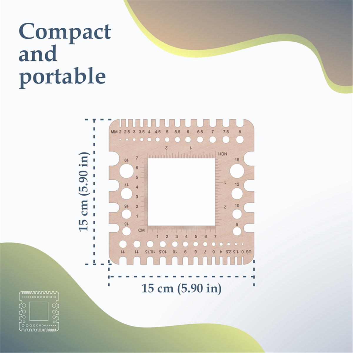 Régua de Knitting Agulha Calibre, Régua Crochet Ganchos, Fio e Swatch Régua, Medidor Universal, A