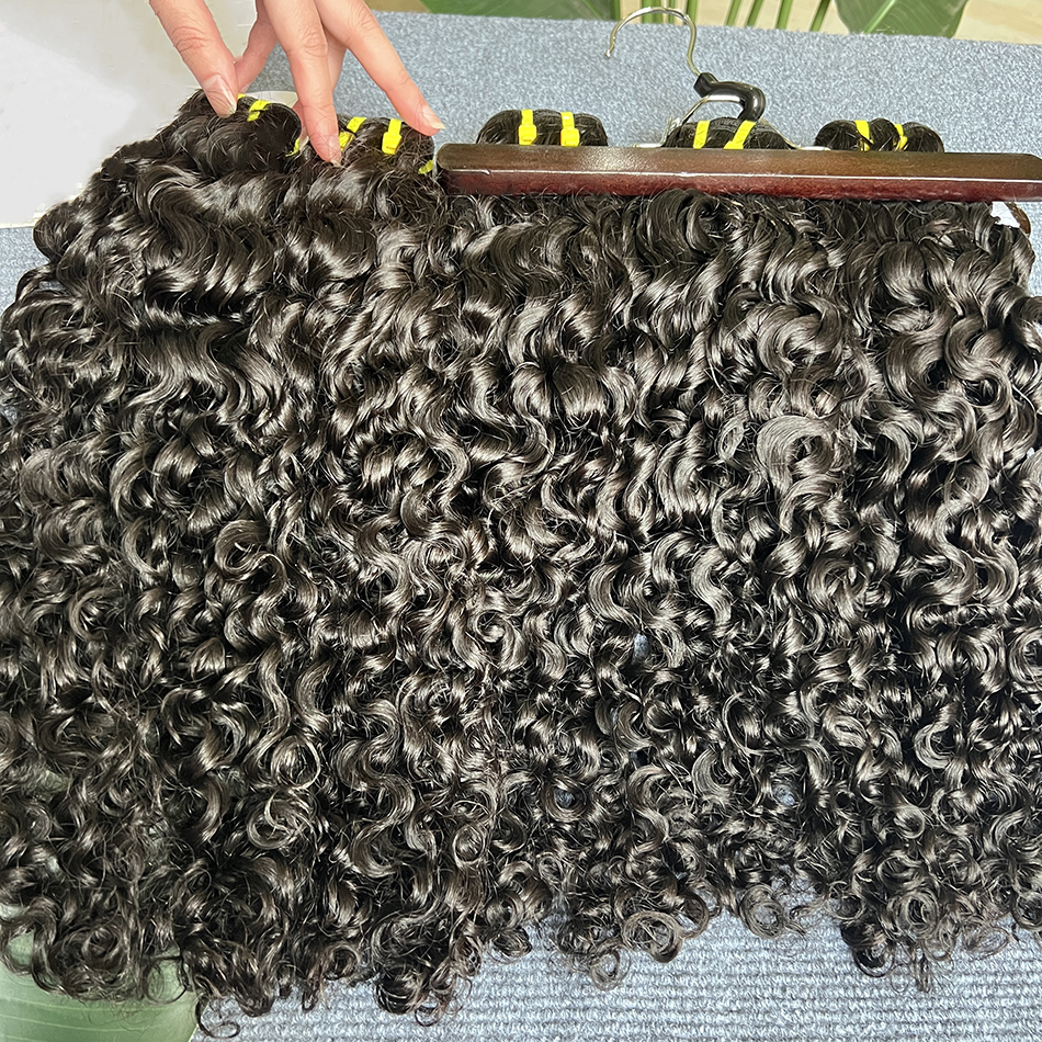 ビルマカーリー人毛バンドル # 1B ナチュラルカラー波状生バージンヘア織りエクステンション弾むカーリー 100% 人毛女性のための